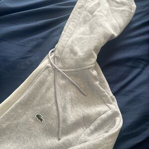 Lacoste Light Gray Hoodie with Green Accents